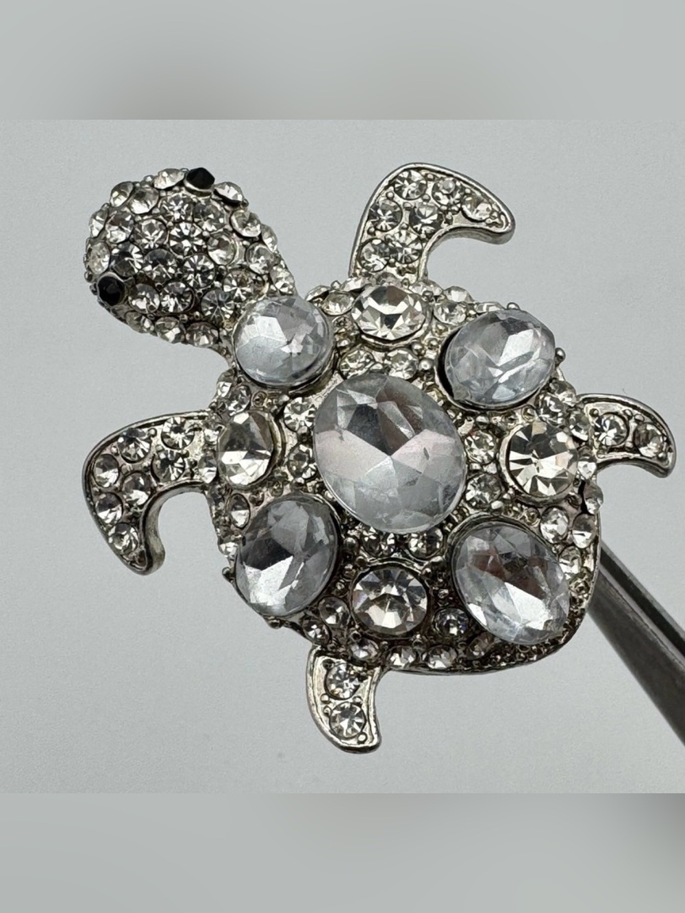 ALDO Crystal Turtle Statement Ring Silver Tone Size 6.5